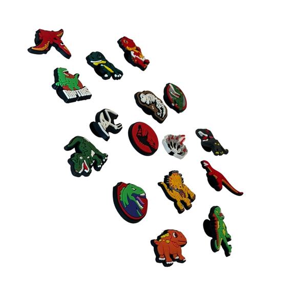 NEW Dinosaur SHOE CHARMS 14pc for Croc Clogs Zip Bags T-Rex Raptors Skeleton + - Picture 2 of 8